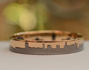 Jerusalem Interlocking Bangle Bracelets in Gold and Silver with Old City Skyline