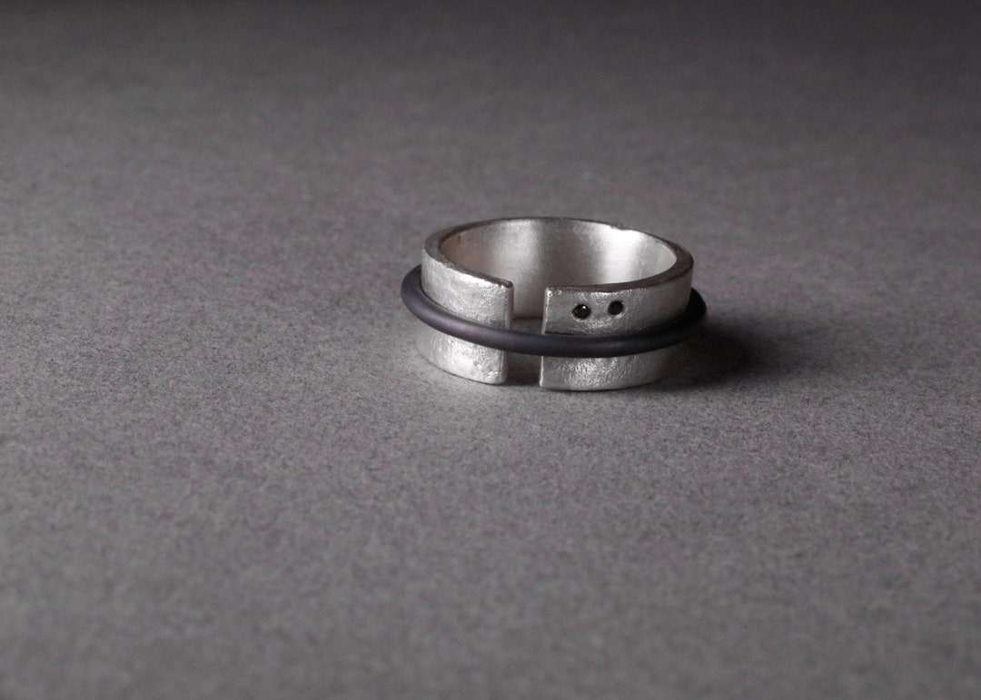Black Diamond Men’s Band, Rough Handcrafted Artisan Ring, Oxidized ...