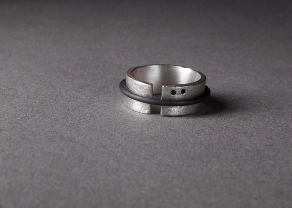 Black Diamond Men’s Band, Rough Handcrafted Artisan Ring, Oxidized Silver Men’s Ring, Personalized Gift for Man