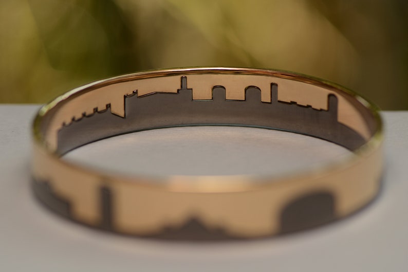 Jerusalem Interlocking Bangle Bracelets in Gold and Silver with Old City Skyline image 6