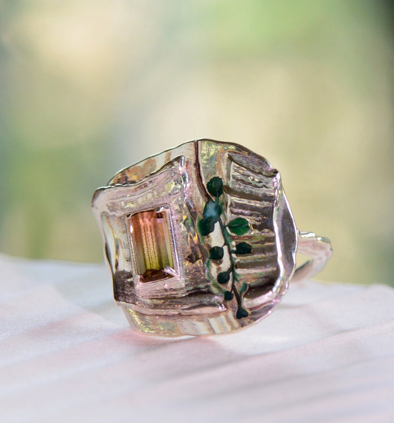 Pinkgreen Tourmaline Ring Silver and Tourmaline Statement Etsy