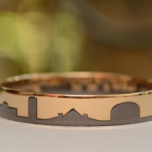 Jerusalem Interlocking Bangle Bracelets in Gold and Silver with Old City Skyline image 4