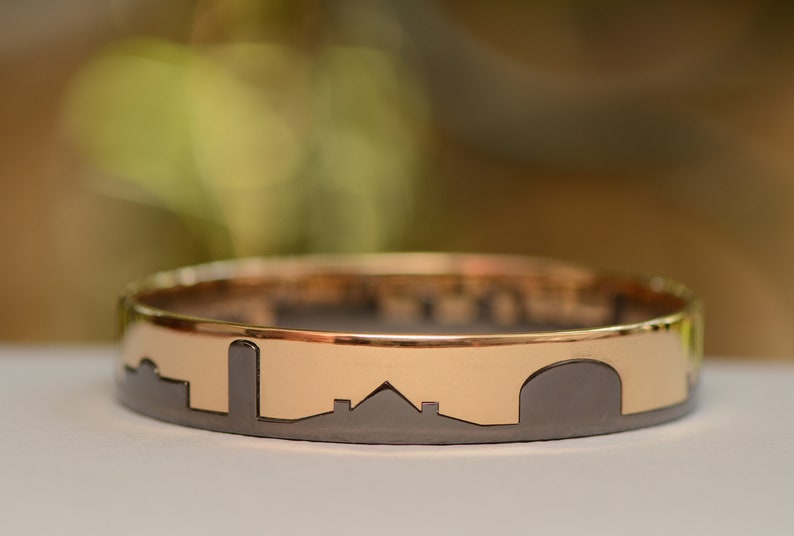 Jerusalem Interlocking Bangle Bracelets in Gold and Silver with Old City Skyline image 4