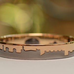 Jerusalem Interlocking Bangle Bracelets in Gold and Silver with Old City Skyline image 2