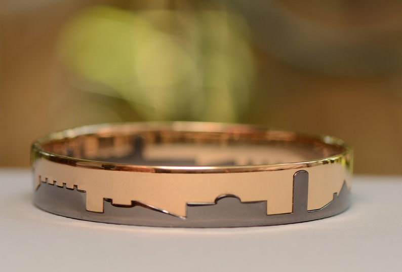 Jerusalem Interlocking Bangle Bracelets in Gold and Silver with Old City Skyline image 3