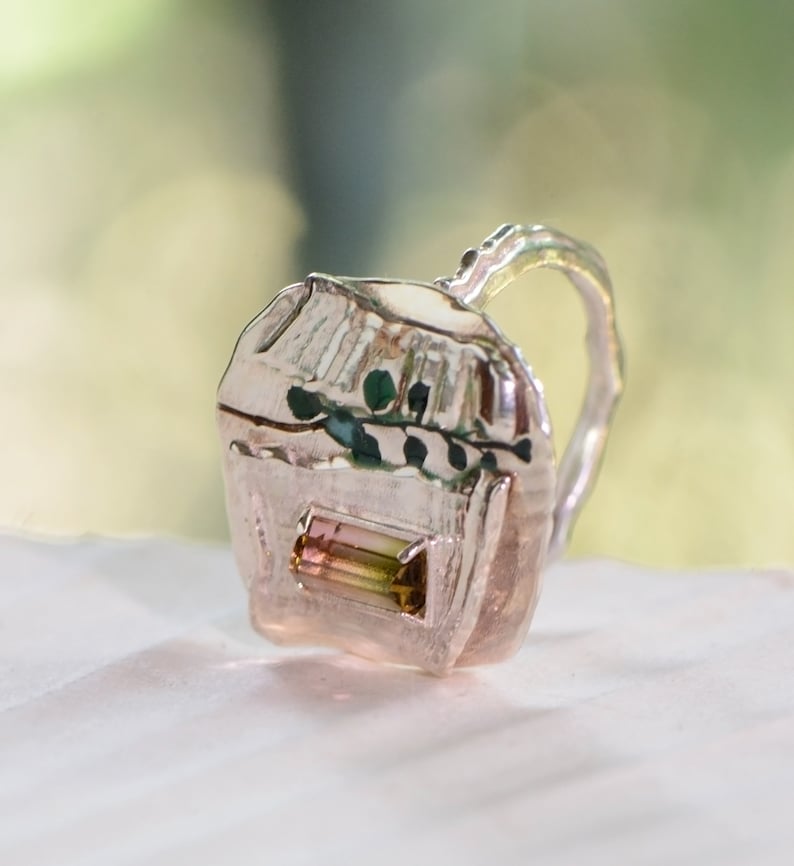 Pink-Green Tourmaline and Silver Statement Ring, Size 7 image 3
