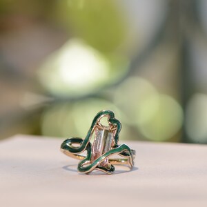 Art Nouveau-inspired ring with Pink Tourmaline, Art Nouveau-Style Statement Ring, Colorful Unique Ring, Green Tourmaline Ring, Cold Enamel image 8
