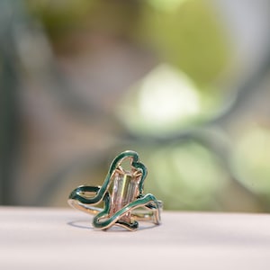 Art Nouveau-inspired ring with Pink Tourmaline, Art Nouveau-Style Statement Ring, Colorful Unique Ring, Green Tourmaline Ring, Cold Enamel image 7