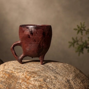 Primitive Tripod Mug – Handmade Rustic Stoneware Fantasy Cup