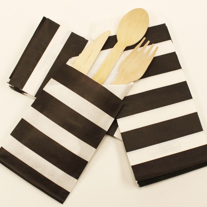 Paper Bag 24 Wedding Buffet Silverware Bags Ivory Stripe Etsy