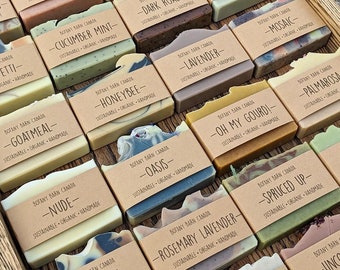 Bulk Organic Soap - 10 Handcrafted Cold Process Soap Bars. Made with Natural Sustainable Ingredients, Essential Oils. Choose from 23 Scents