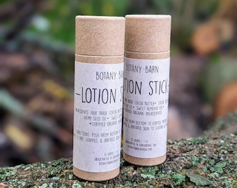 Lotion Stick - Eco Friendly Solid Lotion made with Organic Cocoa Butter & Hemp Oil. Nourishing All Natural Plant Based Skincare for Dry Skin