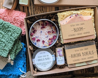 Mother's Day Gift Box: Handmade Soap, Lotion Bar, Lip Balm, Washcloth & Bath Salts. EcoFriendly Relaxation Gift for Girlfriend or Bestie