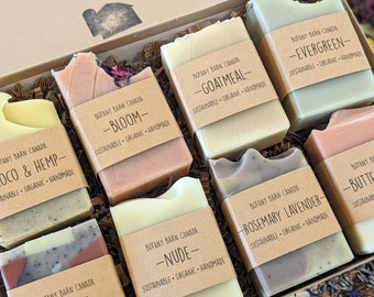 Lightly Scented Gift Set of 8 Soaps - Organic Artisan Soaps for Sensitive Skin, Sustainable and Handmade, Natural Eco-Friendly Gift for Mom