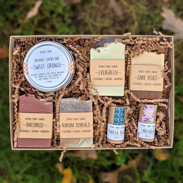 Organic Bath & Body Gift Set, Personalized Luxury Bath Gift, Sustainable Gift for Her, Handmade Soap, Organic Lotion, Eco Friendly Lip Balm