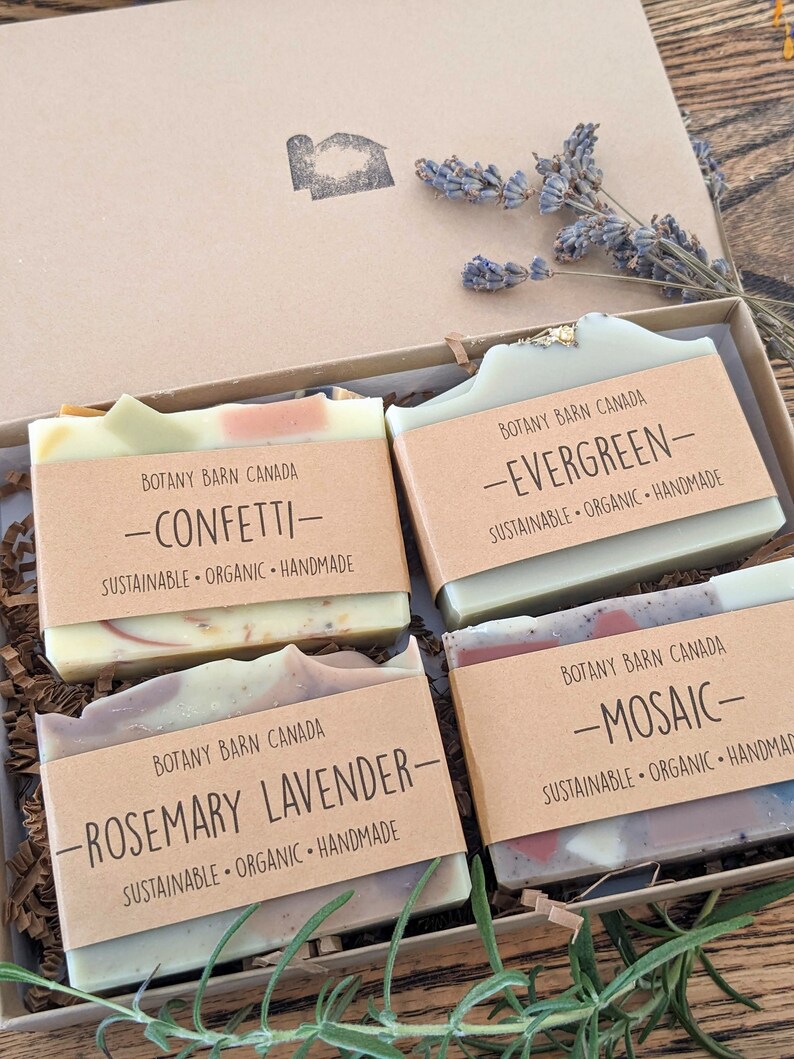 Eco-Friendly Gift Set of Four Natural Organic Soaps. Zero Waste Gift, Green Beauty, Artisan Essential Oil Bar Soaps, Sustainable Skincare image 2