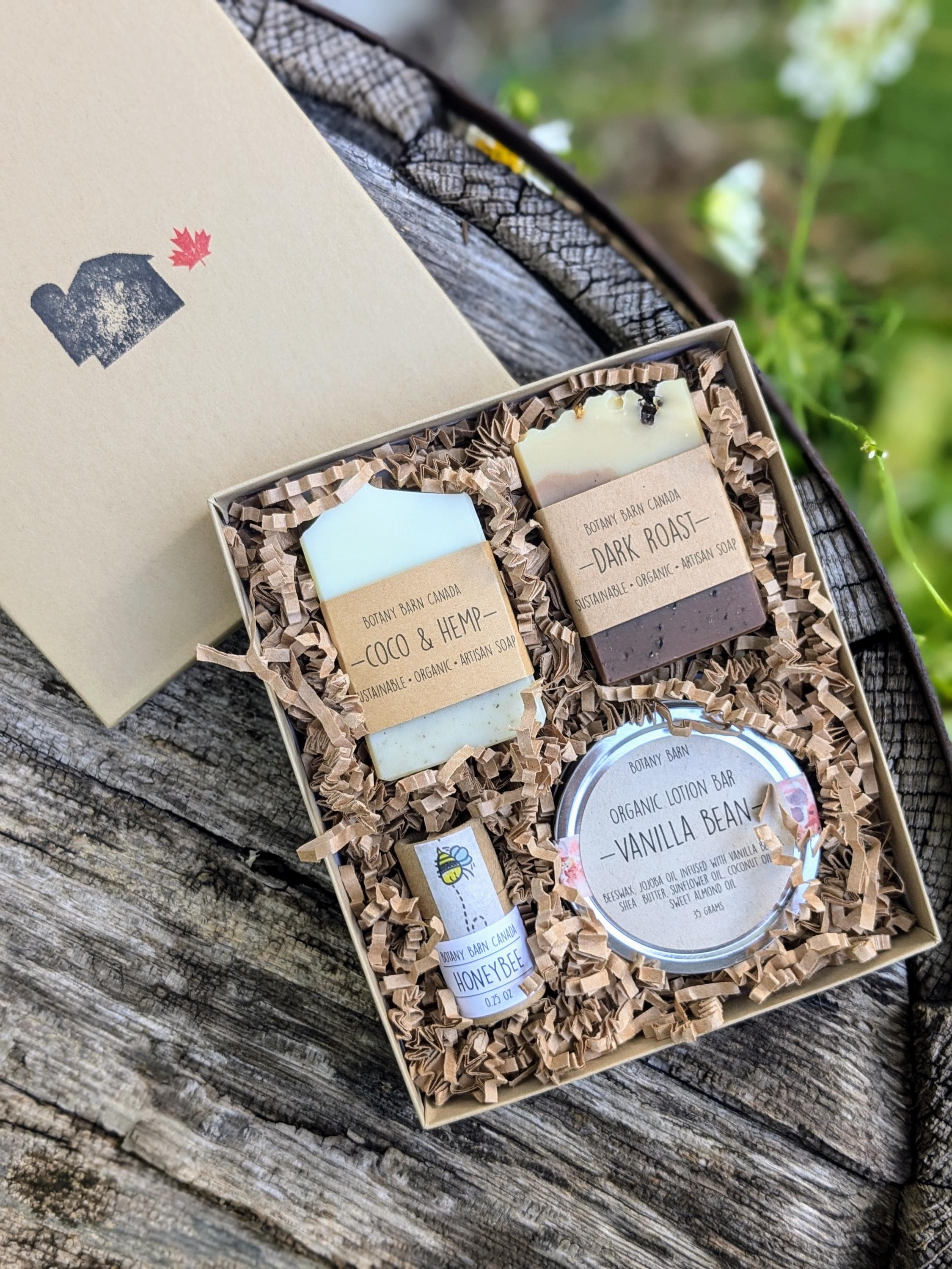 Eco-Friendly Gift Box: Natural Soaps, Organic Lotion & Handmade Lip Balm for Self-Care