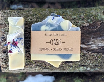 Oasis Soap - Organic Handmade Soap for Beach Lover. Essential Oil Soap with Lavender, Eucalyptus & Lime and Blue Waves. Sustainable Gift.