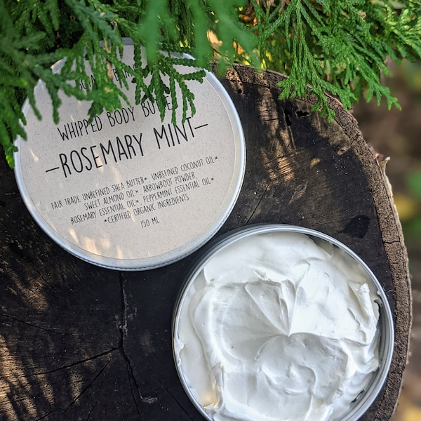 Whipped Body Butter - Organic Fair Trade Shea Butter, Creamy Coconut Oil & Nourishing Sweet Almond Oil. Eco Friendly Sustainable Skincare