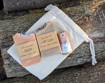 Coffret mini savon et baume à lèvres : soins de la peau naturels, cadeau bien-être respectueux de l'environnement