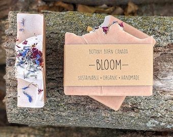 Bloom - Lavender & Lemongrass Essential Oil Soap, Organic Avocado Oil and Creamy Coconut Milk Soap, Self-Care Gift, Floral Pink Artisan Soap