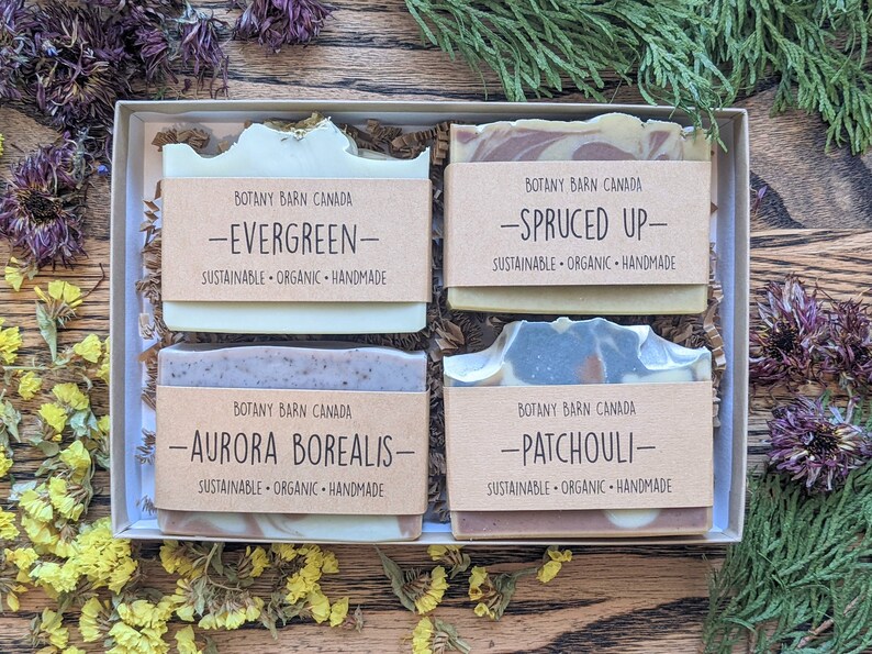 Eco-Friendly Gift Set of Four Natural Organic Soaps. Zero Waste Gift, Green Beauty, Artisan Essential Oil Bar Soaps, Sustainable Skincare image 6