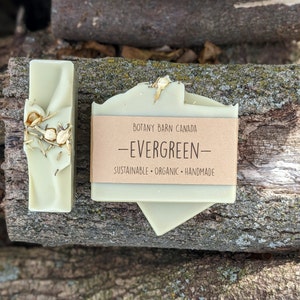 Evergreen Soap - Cedarwood & Rosemary Essential Oil Soap, Coloured with Green Clay. Herbal and Woodsy Scent. Organic Palm Free Skincare