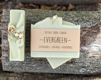 Evergreen Soap - Cedarwood & Rosemary Essential Oil Soap, Coloured with Green Clay. Herbal and Woodsy Scent. Organic Palm Free Skincare