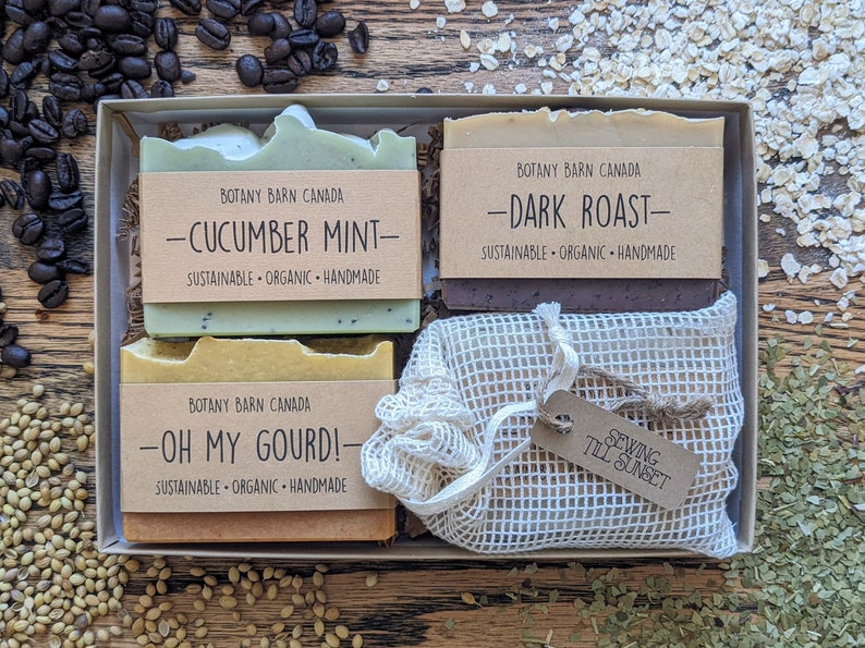 Eco-Friendly Gift Set of Four Natural Organic Soaps. Zero Waste Gift, Green Beauty, Artisan Essential Oil Bar Soaps, Sustainable Skincare image 4