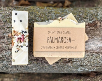 Palmarosa - Rose Scented Luxury Soap with Clay and Rosehip Powder. Handcrafted Floral Artisan Soap with Fair Trade Shea Butter & Avocado Oil