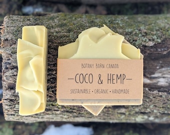 Coco & Hemp - Unscented Organic Soap for Sensitive Skin. Made With Cocoa Butter, Coconut Milk and Hemp Seed Oil. Infused with Chaga Mushroom