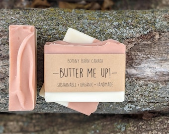 Butter Me Up - Moisturizing Organic Cocoa Butter and Shea Butter Soap with Pink Clay. Creamy Handmade Soap. Unscented, Vegan & Palm Oil Free
