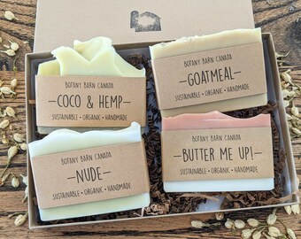 Eco-Friendly Gift Set of Four Natural Organic Soaps. Zero Waste Gift, Green Beauty, Artisan Essential Oil Bar Soaps, Sustainable Skincare