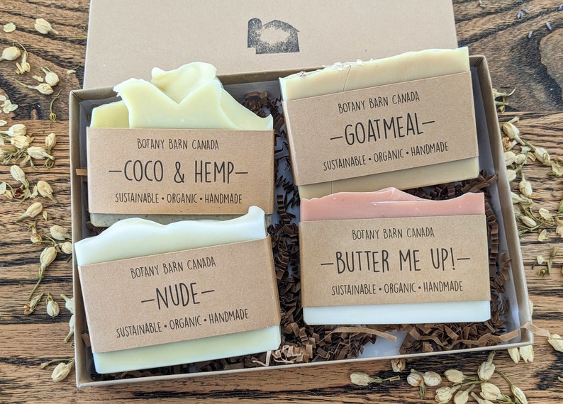 Eco-Friendly Gift Set of Four Natural Organic Soaps. Zero Waste Gift, Green Beauty, Artisan Essential Oil Bar Soaps, Sustainable Skincare image 1