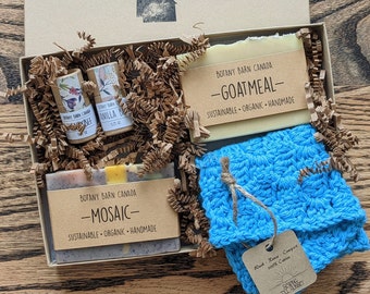 Eco-Friendly Gift Set: Bath & Beauty Gift with Handmade Organic Soaps and Blue Washcloth, Natural Wellness Self Care Gift, Pampering Spa Kit