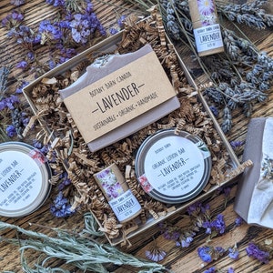 Lavender Lover Teacher Gift with Artisan Soap, Eco Friendly Lip Balm and Organic Lotion Bar, Handmade Essential Oil Wellness Box