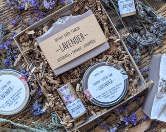 Lavender Lover Self Care Gift with Artisan Soap, Eco Friendly Lip Balm and Organic Lotion Bar, Handmade Wellness Box, Mother's Day Gift