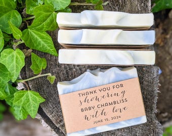 Baby Shower Soap Favors, Blue Cream Swirl, Lavender Eucalyptus Scent, Custom Label