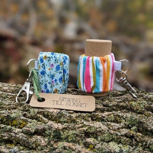 Handmade Lip Balm Holder - Floral or Striped Chapstick Holder with Keychain Clip. Pair with our Plastic Free Lip Chap! Eco Stocking Stuffer