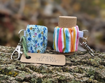 Handmade Lip Balm Holder - Floral or Striped Chapstick Holder with Keychain Clip. Pair with our Plastic Free Lip Chap! Eco Stocking Stuffer