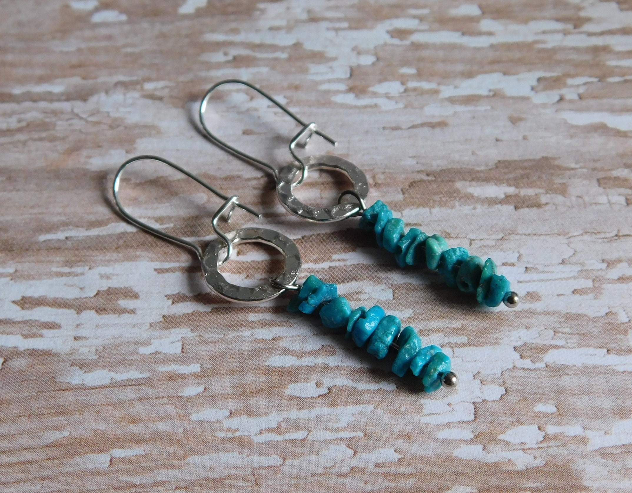 Turquoise Earrings Chip Earrings Blue Beaded Earrings | Etsy