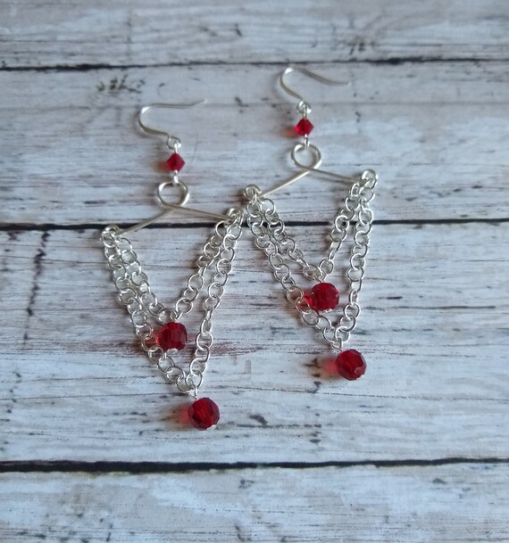 Red Crystal Earrings Chandelier Silver Ireland Red Crystal Earrings Chandelier, Crystal Chandelier Earrings Outfit