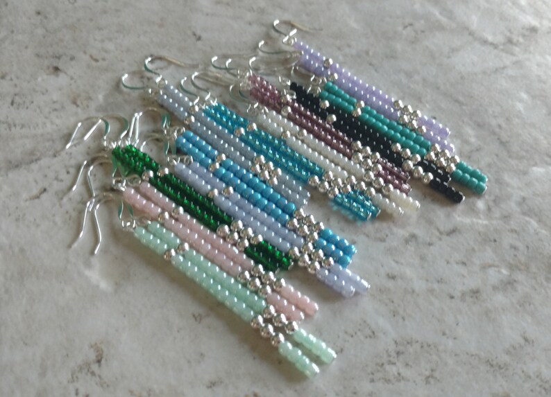 Beaded Bar Earrings Seed Bead Simple Classy Elegant Winter Wedding Bridal Birthday Gifts