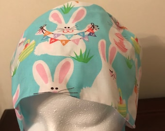 Women's Pixie Scrub Cap / Hat - Happy Spring Bunnies