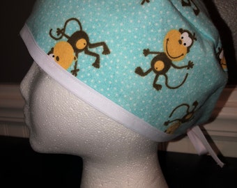 Men's Surgical Scrub Cap / Hat - Dancing monkeys-one size fits most.