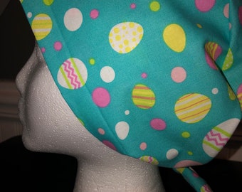 Women's Pixie Scrub Cap / Easter eggs -One size fits most