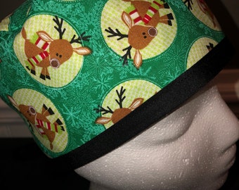 Men's Surgical Scrub Cap / Hat - Reindeer- One Size Fits Most