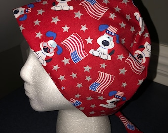 Women's Pixie Surgical Scrub Cap / Hat - Patriotic dogs- one size fits most