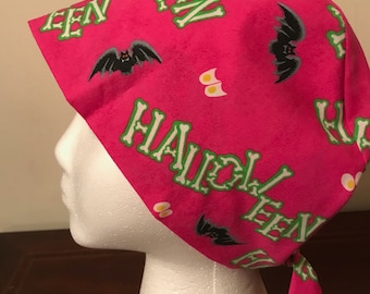 Women's Pixie Surgical Scrub Hat - Hot Pink Halloween - One Size Fits Most