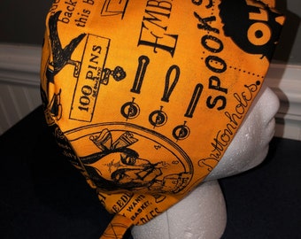 Women's Pixie Scrub Cap / Hat - Halloween newsprint